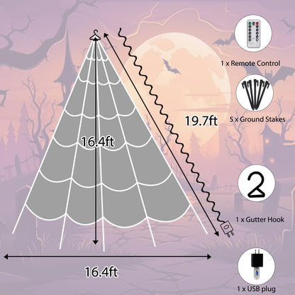 Halloween Decorations Outdoor, Spider Web Lights 250 LED Lighted Spider Web 16.4Ft Giant Halloween Decorations Light up, 8 Lighting Modes Waterproof & Timer for Indoor Haunted House Yard Decor, Purple