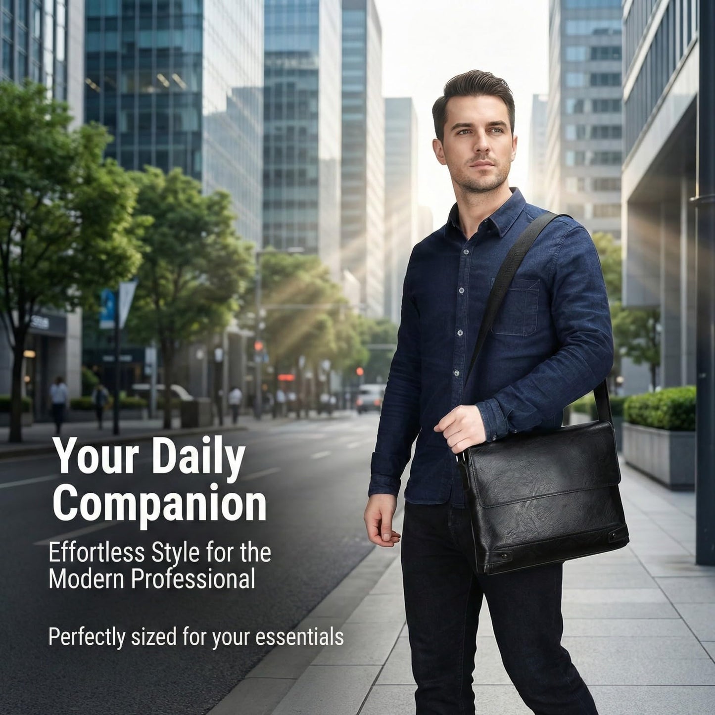 Messenger Bag for Men, 13 inch Purse Crossbody Bag, Waterproof Shoulder Bag for Office Business (Black)