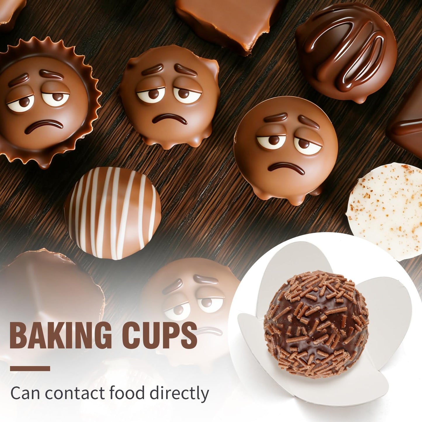 GMAPATS 200Pcs Chocolate Paper Truffle Wrappers, Baking Liners Resistant Chocolate Candy Cups for Valentine‘s Day Gifts, Wedding, Birthday, Baby Shower (White)