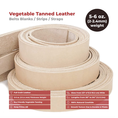 ELW Leather Blank Belt | 5-6 Oz. (2-2.4mm) Thickness | Size: 1"x60" (2.54x152cm) | Cowhide Vegetable Tanned | Full Grain Strip, Strap | Ideal for DIY Belts for Tooling, Crafting, Stamping, Dyeing