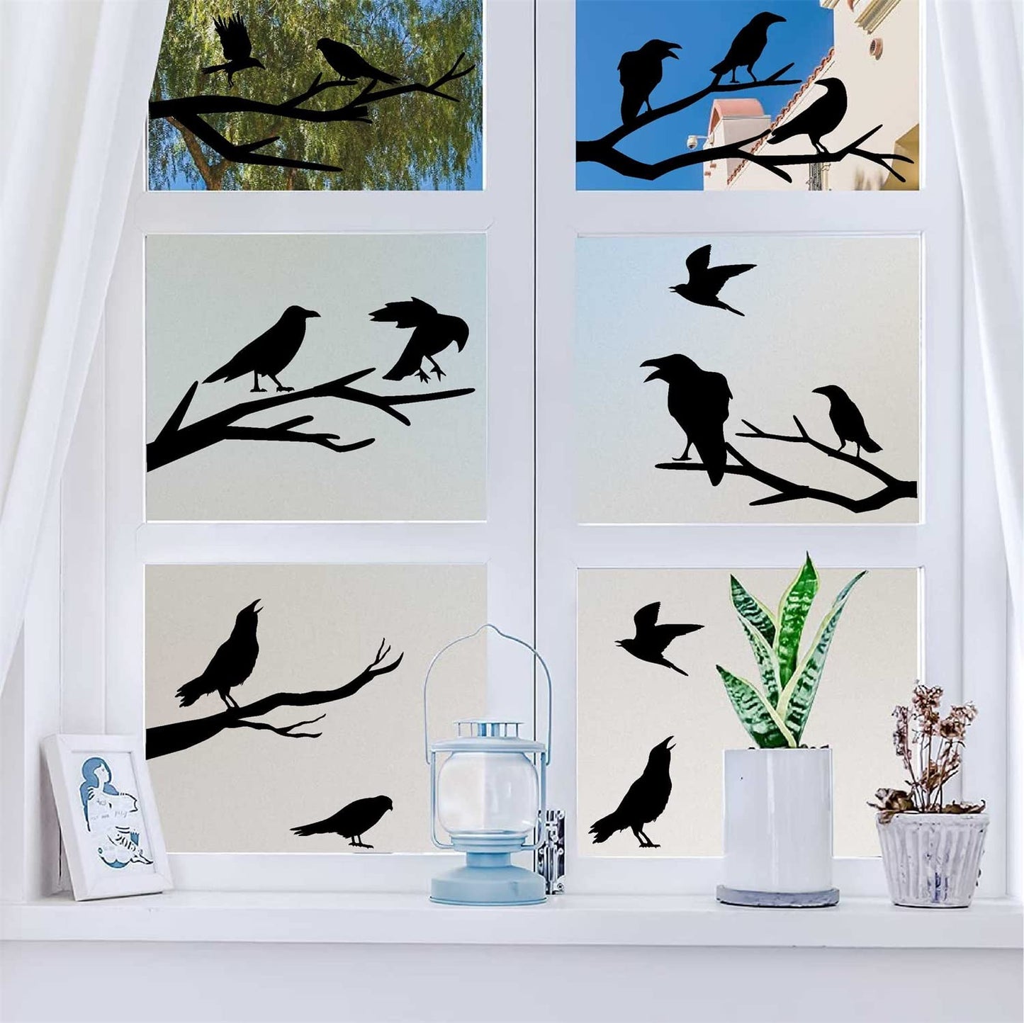 Black Crows Wall Decals Winter Branches Wall Decals Bird Wall Stickers Bedroom Farmhouse Living Room Window Clings
