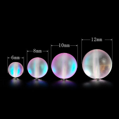 RUBYCA 8mm Round Moonstone Matte Crystal Glass Beads Aura for Jewelry Making Pink, 1 Strand