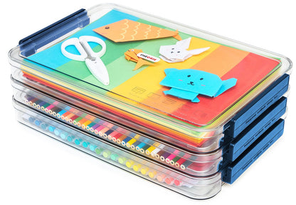 CATOOMUU Clear Portable Slim Project Case 9 X 13 Plastic Storage File Box For Letter A4 Paper Photo Documents Scrapbook, 3 Count