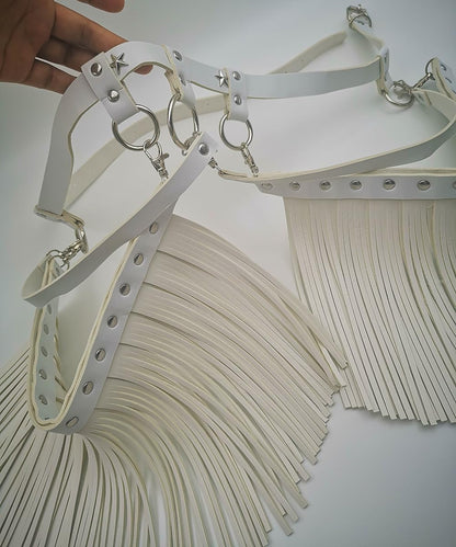 Pinwe Women Body Harness Garter Punk Leather Waist Belts with Fringe Gothic Leg Tassel Belt for Dress Festival Dance Consume