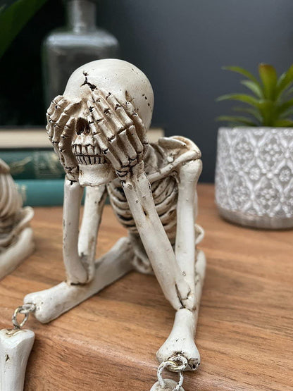 Kakeii Skull Statues Set Resin Skeleton Shelf Sitters Sitting Figurines for Home Bookshelf Table Ledge Edge Decorative, Crafts Ornaments Collectibles Statues for Skeleton Lovers Halloween Decor (3Pcs)