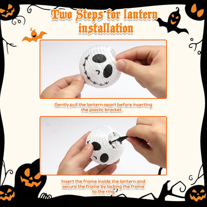 Brillarlights Halloween Decorations Ghost Lantern String Lights Plug in, 10 Pack Ghost Jack Skellington White Lantern Lights with Black Cord, Spooky Lights Outdoor for Halloween Spooky Mantel Decor