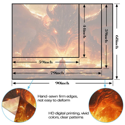 Spenlife Flaming Dragon Showdown Wall Tapestry, Fantasy Brave Warrior Tapestries for Room Decor, Intense Tapestry 60x44 Inch