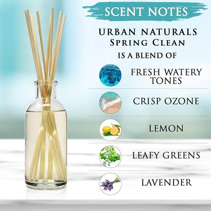 Urban Naturals Spring Clean Reed Diffuser Oil Set | Fresh, Crisp Fragrance of Lemon, Leafy Greens & Lavender | Essential Oil Room Scent Infuser with Reed Sticks | Made in the USA