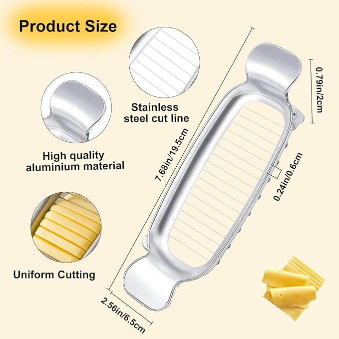 Butter Slicer Cutter & Cheese Cutter–Multi-Use Kitchen Tool for Evenly Slicing Butter Blocks, Cheeses, Eggs & Soft Fruits–Non-Stick，Compact & Portable for Home, BBQ, Camping（2 PACK)