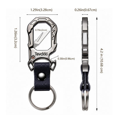 Tevckki Tactical leather keychains Carabiner Car Key Chains Bottle opener .Metal Clip Keychain with Anti-Lost 2 Key Rings Universal for men and women.(Black)