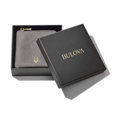 Bulova Brown Leather Large Double-Wrap Bracelet with Brushed Gold-Tone Stainless Steel Hook Clasp (Model J96B003L), Brown with Gold-Tone (J97B003L)