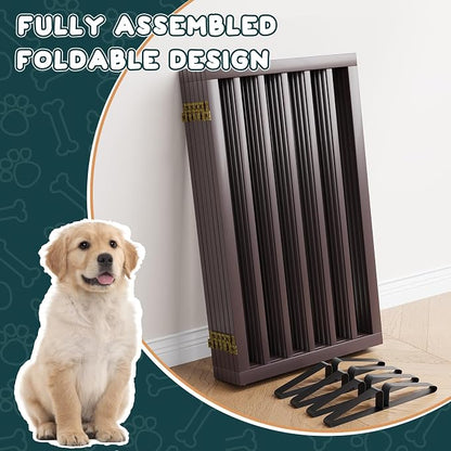 Semiocthome Freestanding Dog Gate Indoor 32" Tall, 6-Panel Wooden Dog Gates for Doorways Stairs, Foldable Pet Gate Safety Fences Indoor (110" W,Espresso)