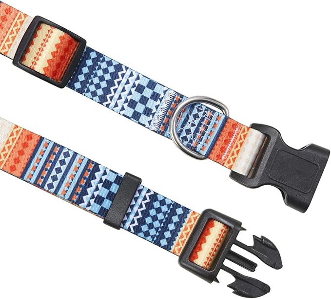 Mihqy Dog Collar with Bohemia Floral Tribal Geometric Patterns - Soft Ethnic Style Collar Adjustable for Small Medium Large Dogs（Bohemian Orange,M）