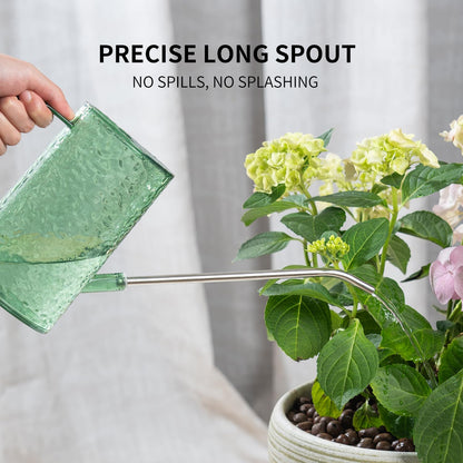Watering Can for Indoor Plants, Water-Ripple Design Small Plastic Plant Watering Can with Long Spout and Detachable Shower Head for Houseplants, Flowers, and Succulents, 34oz, Forest Green