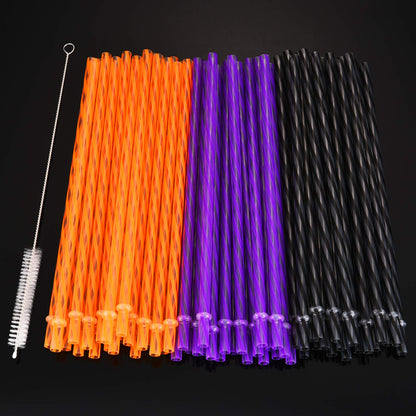 JOVITEC 60 Pieces Halloween Straws 9" Plastic Reusable Straw Drinking Straws for Tumblers with Straw Cleaning Brush for Halloween Cocktail Christmas Party Family Supply