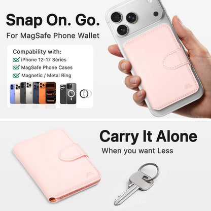 MEFON for MagSafe Wallet, Magnetic Phone Wallet RFID Blocking, Slim 5-8 Card Holder with Cash Slot & Clear ID Window, Minimalist Mag Safe Wallets for iPhone 17/16/15/14/13/12 Series, Blush Pink