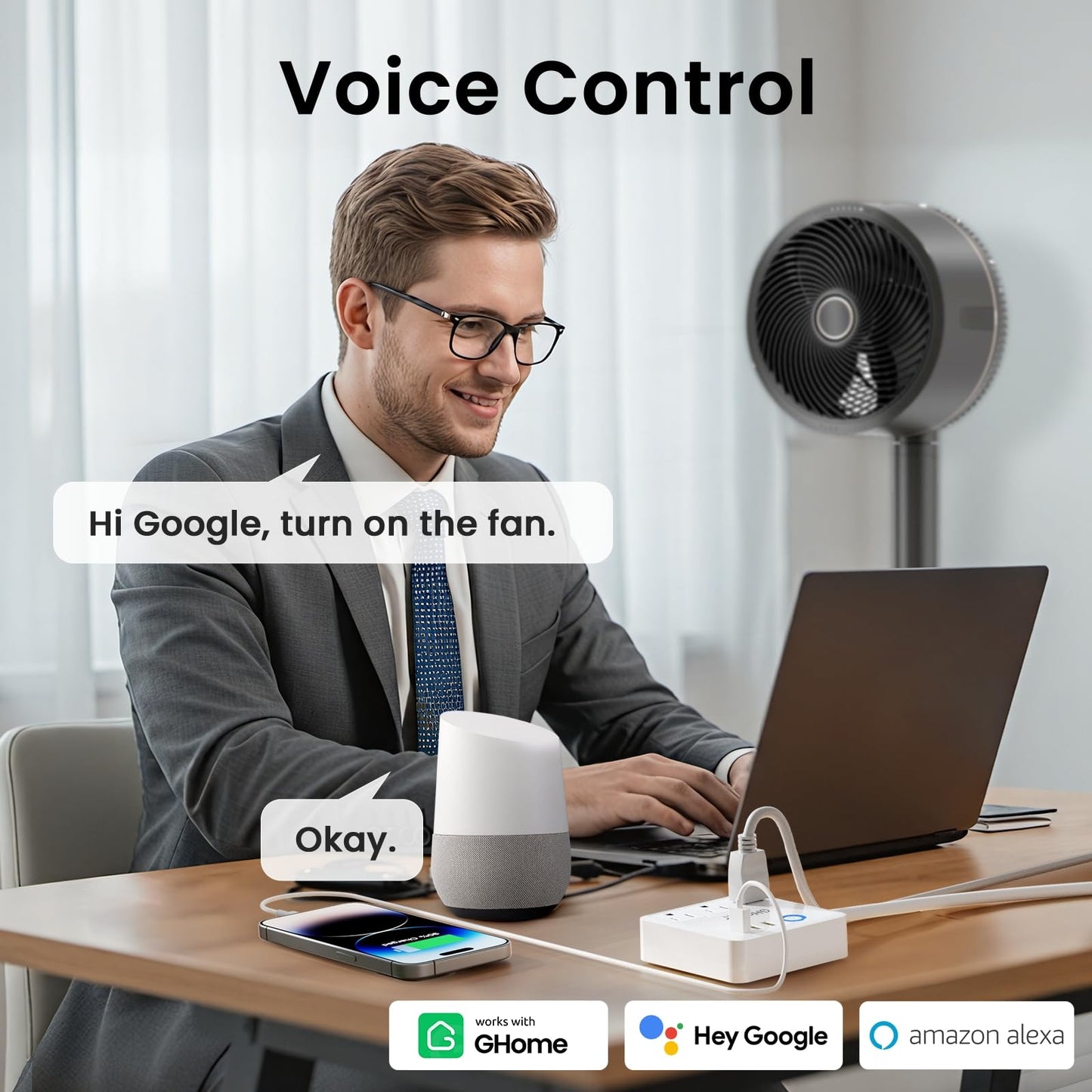 GHome Smart Plug Power Strip Works with Alexa & Google Home - 3 Individually Controlled Smart Outlets Switches 3 USB Ports, 4FT Extension Cord, WiFi Power Strip, Multi-Plug Extender for Home Offices