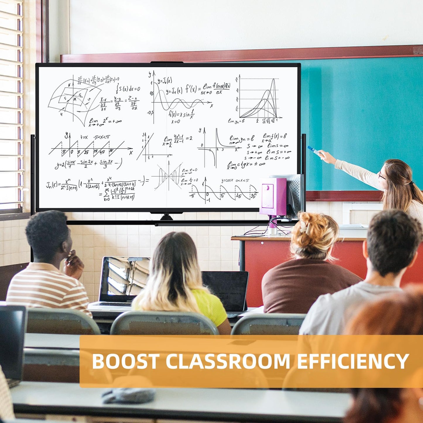 WALGLASS Rolling Whiteboard on Wheels, 72"x40" Double-Sided Dry Erase White Board with Stand, Large Magnetic Whiteboard, Giant Portable Standing Board for Office, School, Home, Classroom 6 x 3.33 ft