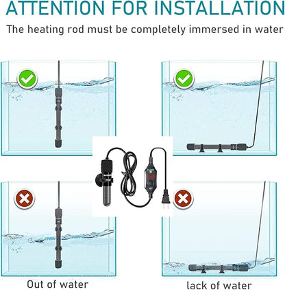 Small Submersible Aquarium Heater,Adjustable Mini Fish Tank Heater 25/50/100/150/200/300 Watts with External Temperature Controller, LED Display, Smart Memory, Used for 1-60 Gallons (100W)