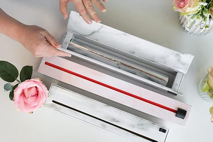 ChicWrap Carrara Marble Refillable Foil Dispenser - Includes One 12"x 30' Roll of Professional Grade Aluminum Foil - Reusable Dispenser w/Slide Cutter - Kosher Certified