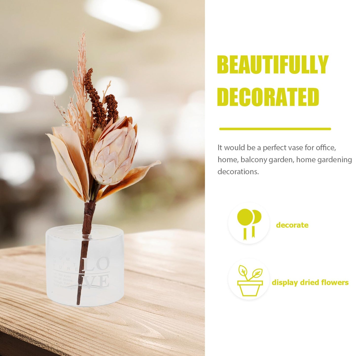 OSALADI Glass Hydroponic Vase Desktop Flower Holder Small Letter Vase for Home Décor, European Style Love Glass Planter for Fresh Flowers and Terrarium Plants