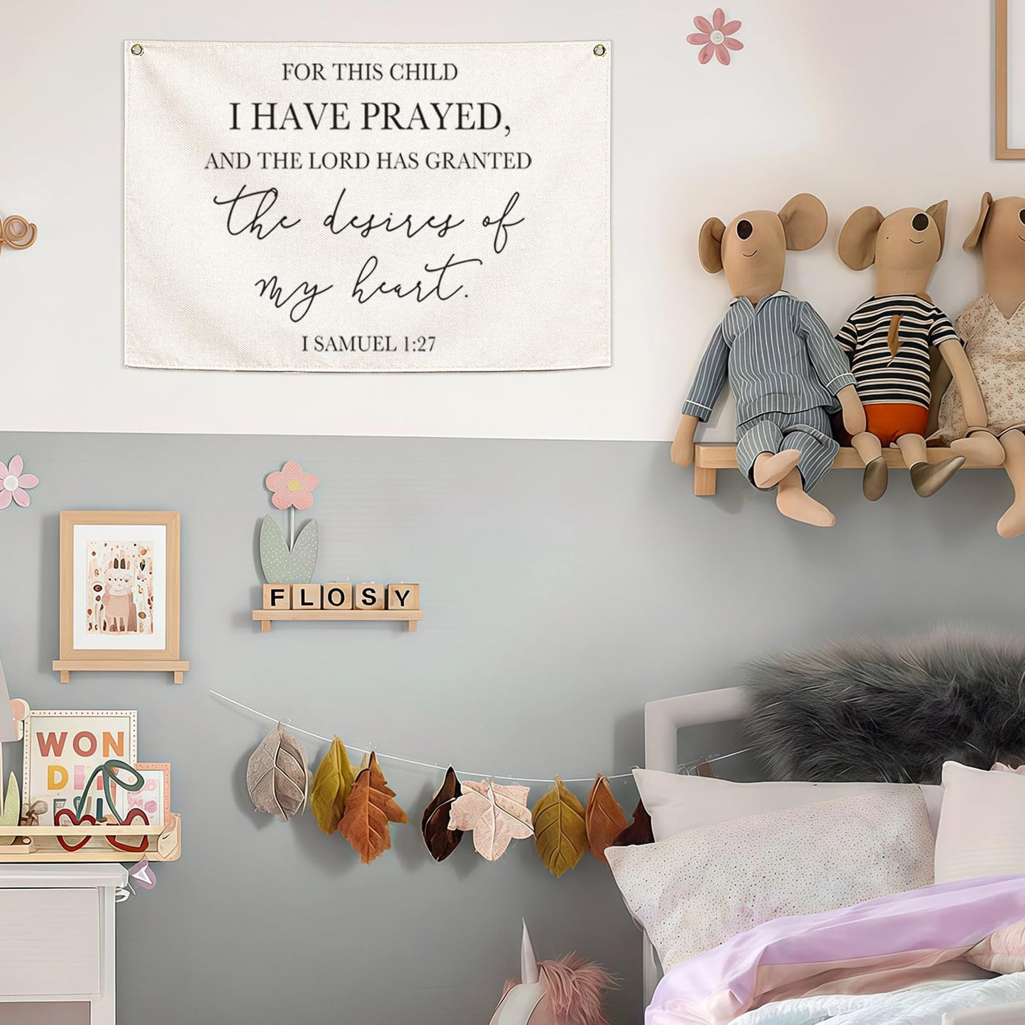 Nursery Wall Decor-Rectangular Canvas Banner Flag Poster Wall Decoration for Baby Kids Girl Boy,Nursery Bedroom Playroom Babyroom Decor-Baby Shower Christmas Gift-This Child I Have Prayed-28.5"L×20"W