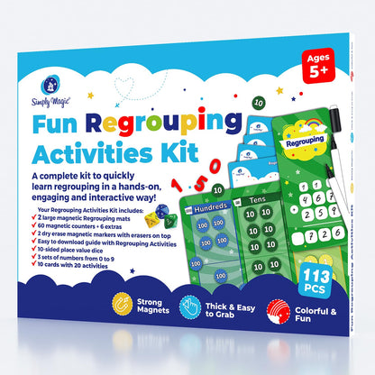 113 PCS Fun Magnetic Regrouping Activities Kit, Place Value Magnets 1st 2nd 3rd 4th Grade, Magnetic Place Value Chart Mat, Magnetic Place Value Discs Chips, Base Ten Math Manipulatives - Simply Magic