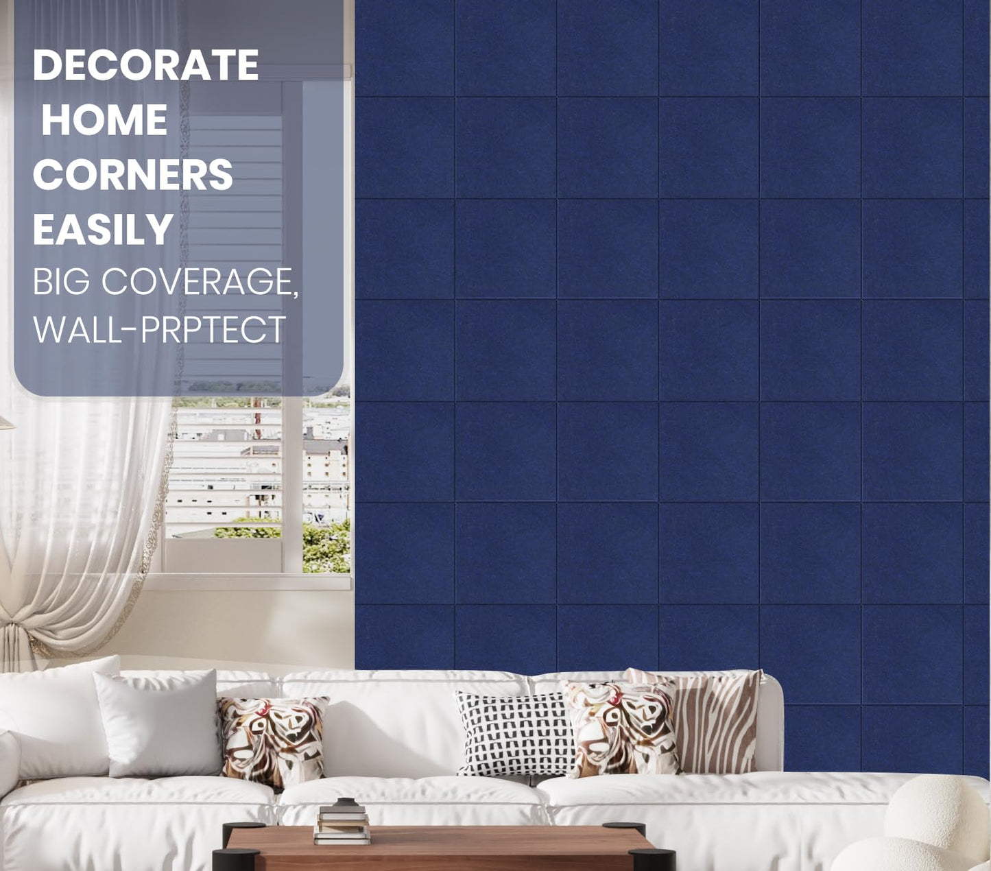 Large Cork Board Alternative 36" X 24" Bulletin Board - 6 Pack Removable Felt Wall Tiles with 20 pushpins, Large Cork Boards for Walls Cork Board for Office Pin Board Tack Board - Denim Blue