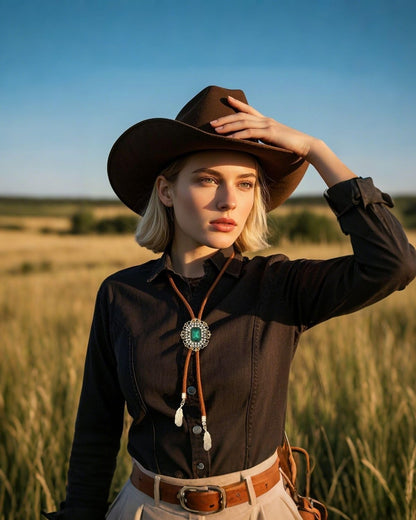 PEARLY JUN Bolo Tie for Men Women Rhinestone Emerald Gold Cowboy Brown Country Style Handmade Leather String Rodeo Festive Days Gifts