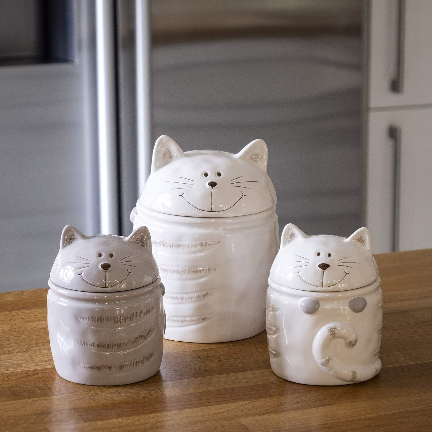 SPOTTED DOG GIFT COMPANY Ceramic Cookie Jar with Lid, Large Cat Treat Container for Cookies & Biscuits, Cute Novelty Kitchen Storage for Countertop, Gifts for Cat Lovers - 47oz White