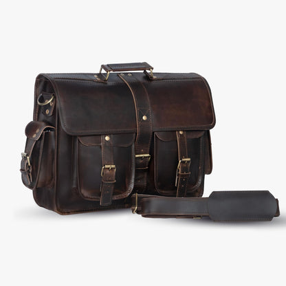 URBAN DEZIRE 16 inch Leather Messenger Bag Brown Vintage Satchel Genuine Laptop Computer Office Shoulder Handmade Briefcase for Men