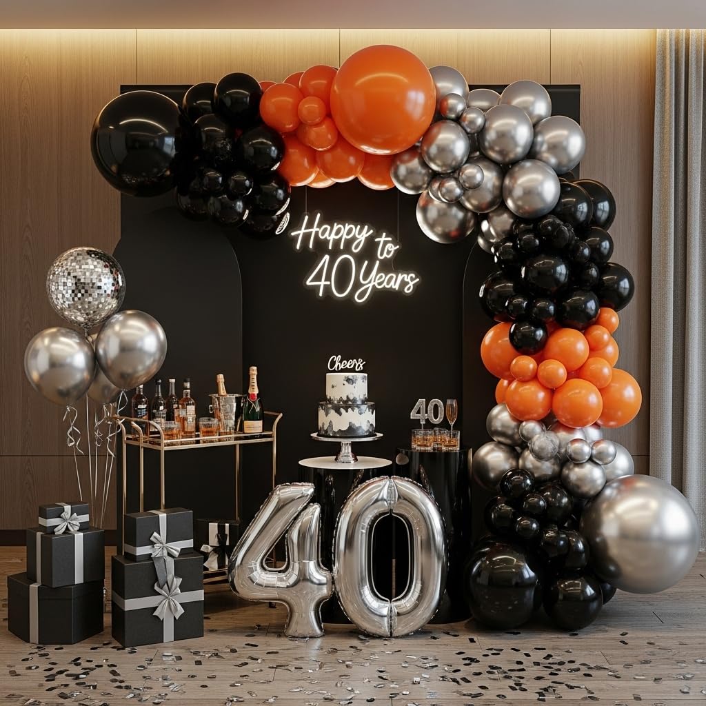 133pcs Orange Black Silver Balloons Garland for Halloween Decorations, Graduation, Basketball Theme Decorations, Party Backdrop, Birthday, Haunted House, Trick or Treat Party Supplies