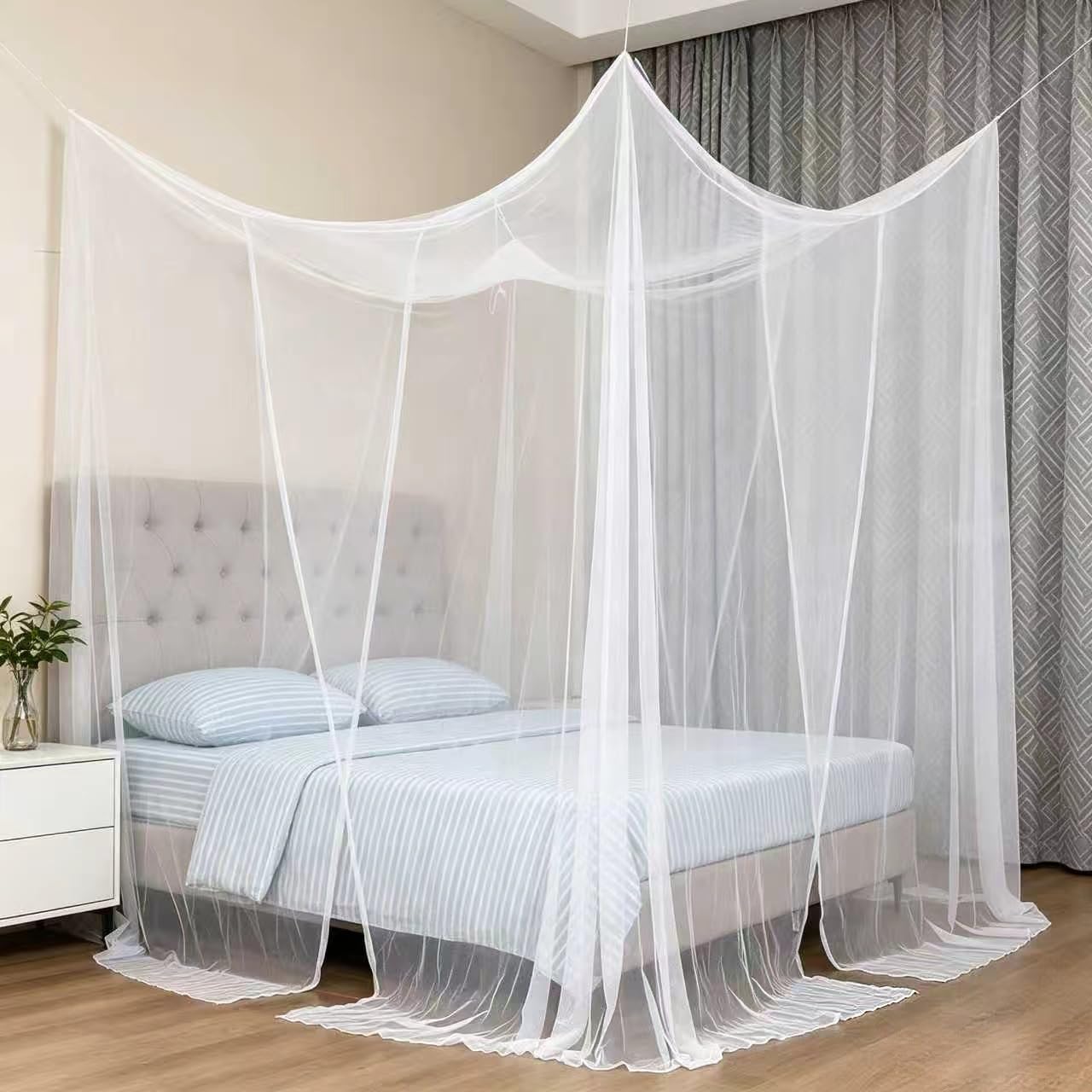 Vawolecy Mosquito Net Bed Canopy for Full Queen King Size Bed,4 Corner Canopy Gothic Bed Curtains,Bug Net for Camping Patio, Halloween Decoration