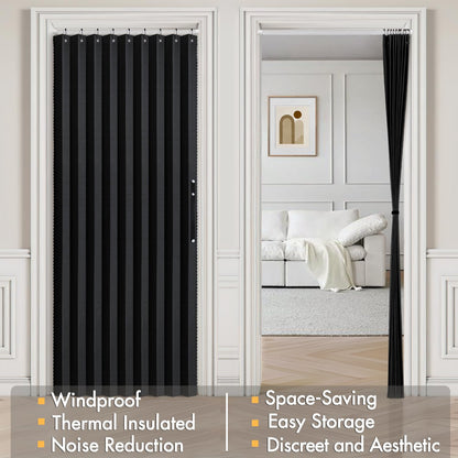 MIULEE Halloween Accordion Style Magnetic Folding Door Curtains for Doorways/Closet, Room Divider Pleated Drapes with Hooks for Interior Living Room/Open Closet, Black, W42 x L78 inches, 1 Panel