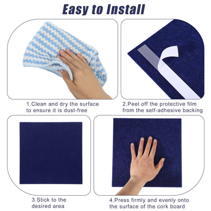 Large Cork Board 36" x 24", 6 Pack Felt Bulletin Board with 30 Pushpins, Cork Boards Alternative with Self-Adhesive Strips, Felt Wall Tiles Pin Boards for Walls Office Home School Decor-Dark Blue