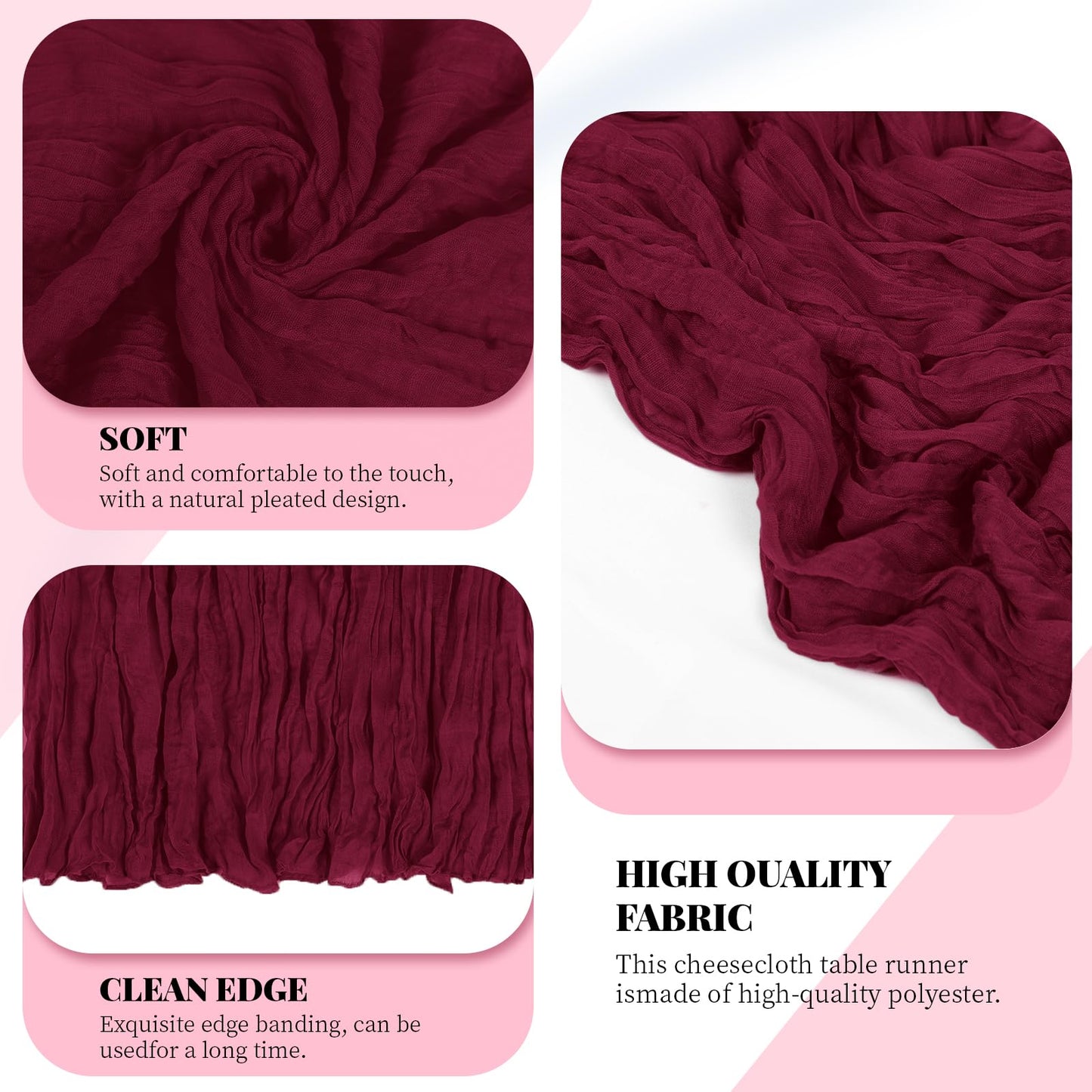 Yorcari 3 Pack Burgundy Cheesecloth Table Runner, 17 x 108 Inch, Gauze Cheese Cloth Table Runner Rustic Sheer Runner for Wedding Birthday Party Baby Shower Table Decor(Burgundy)