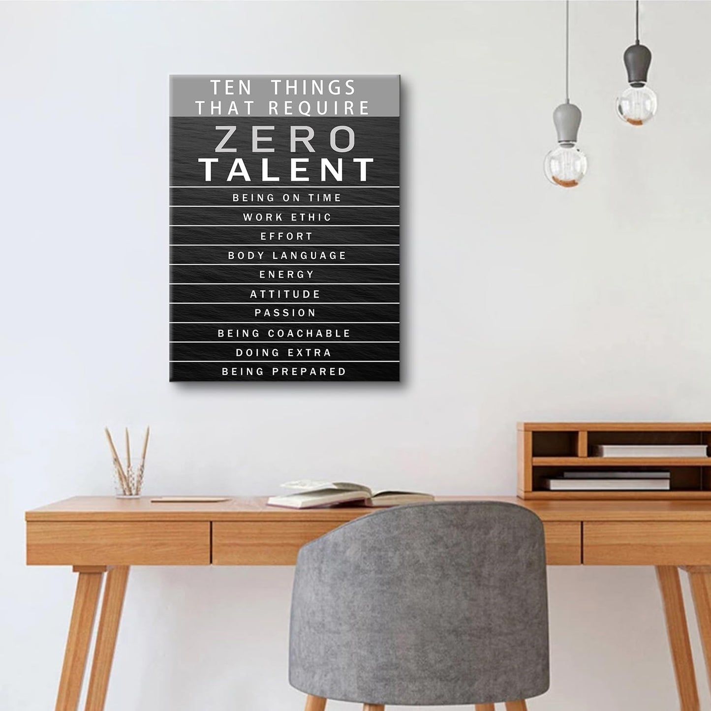 PJQART Framed Canvas Wall Art Zero Talent Motivational Quote Print Work Ethic Effort Single Panel Wall Decor for Home Office Classroom Gym Dorm Display, Canvas, 24x18inch