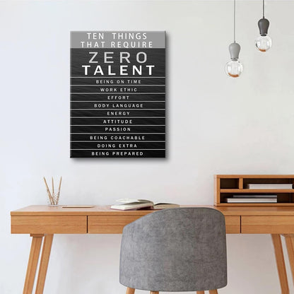 PJQART Framed Canvas Wall Art Zero Talent Motivational Quote Print Work Ethic Effort Single Panel Wall Decor for Home Office Classroom Gym Dorm Display, Canvas, 24x18inch