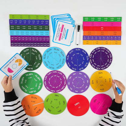 178 PCS Magnetic Fraction Tiles & Fraction Circles with Decimals & Percentages, Fraction Strips, Bars, Fraction Magnets, Fraction Manipulatives Class Set Kit, Fractions for Kids Math - Simply Magic