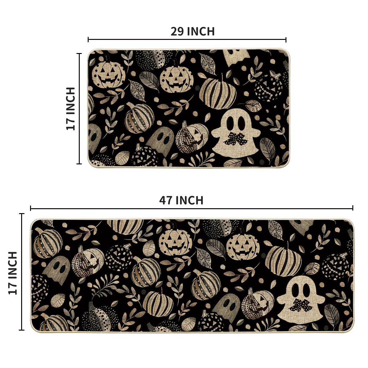 Artoid Mode Ghosts Boo Pumpkin Leave Halloween Kitchen Mats Set of 2, Low-Profile Home Decor Kitchen Rugs for Floor - 17x29 and 17x47 Inch