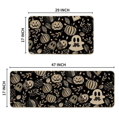 Artoid Mode Ghosts Boo Pumpkin Leave Halloween Kitchen Mats Set of 2, Low-Profile Home Decor Kitchen Rugs for Floor - 17x29 and 17x47 Inch