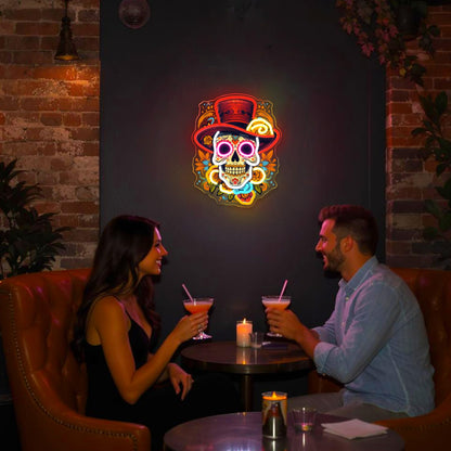Sneignon Day of the Dead Neon Sign - Mexican Sugar Skull LED Neon Light for Home & Bar Decor,UV Printed Art with Flexible LED Strip,Halloween & Día de Muertos Party Decoration (Red）