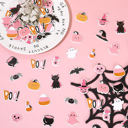 JarThenaAMCS 500Pcs Halloween Pink Foam Stickers Cute Cartoon Ghost Boo Pumpkin Self-Adhesive Sticker Decals for DIY Art Craft Birthday Baby Shower, 15 Designs