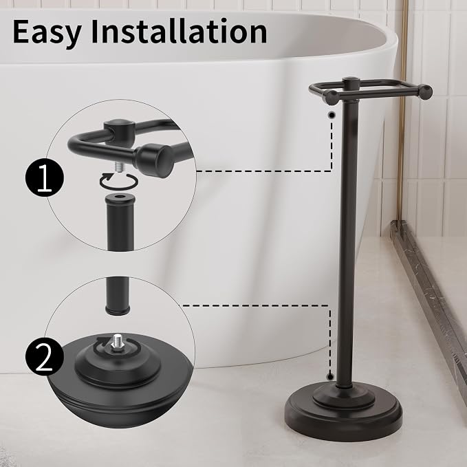 Toilet Paper Holder Stand, Matte Black Toilet Paper Holder Free Standing,Post Pivoting Design & Stable Weighted Base SUS304 Stainless Steel for Bathroom