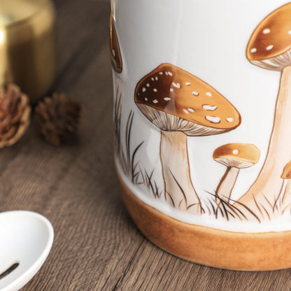 Bicuzat Brown Ceramic Mushroom Pattern Kitchen Utensil Holder, Large Cooking Utensil Crocks for Kitchen Countertop, Ceramic Utensil Organizer