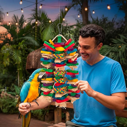 Shappy Large Bird Toy Making Kit, 228 Pcs DIY Parrot Toys Supplies, Natural Wood Chewing Blocks Beads Rope Bell Set for Macaw, Cockatiel, African Grey, Parakeet Cage Enrichment