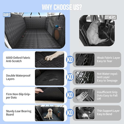 PROZAR Dog Car Seat Cover for Back Seat, Hard Bottom Back Seat Extender, Pet Cover for Dogs - Supports 400lbs, Waterproof Heavy Duty Scratch Dog Hammock for Compact Cars/SUVs, 51in -Black
