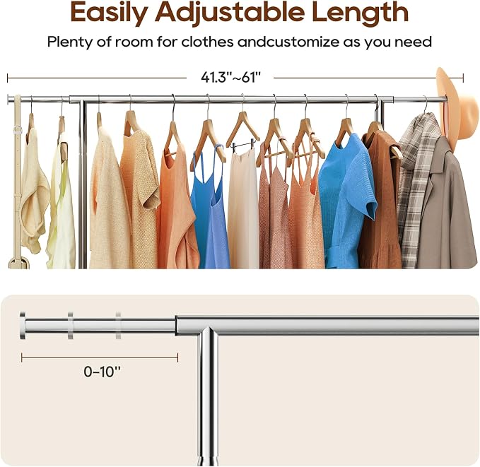 TigerParty Heavy Duty Clothes Rack,Load 600 LBS,Metal Garment Rack,Standing Rolling,Clothing Rack for Hanging Clothes,Portable Closet Wardrobe Rack for Bedroom Laundry Living Room