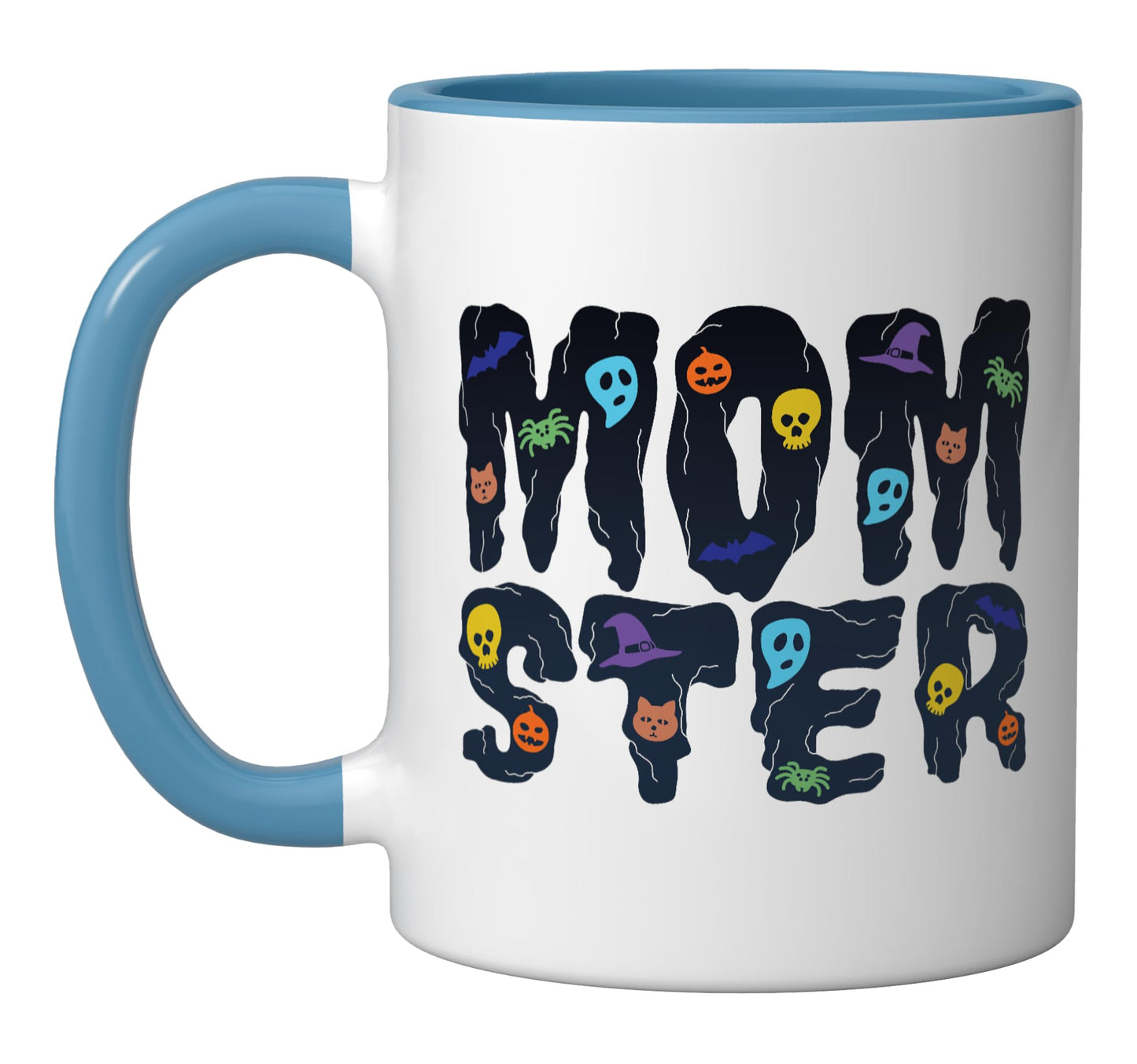 MOMSTER - Halloween, Scary Funny, For Women, Mom, Mother Ceramic Mug, Blue/White