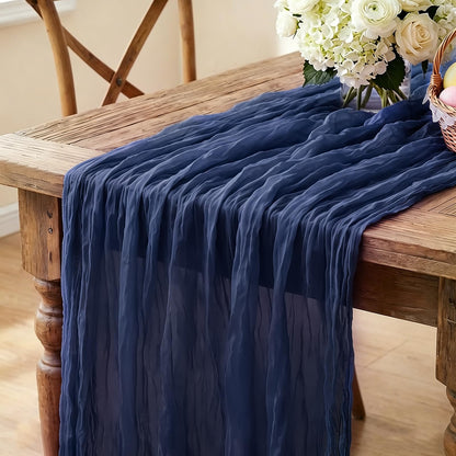 3Pcs Navy Blue Table Runner, 10FT Rustic Gauze Blue Table Runner 35*120inch Boho Table Runners for Wedding Bridal Shower Birthday Baby Shower Table Centerpiece Decorations